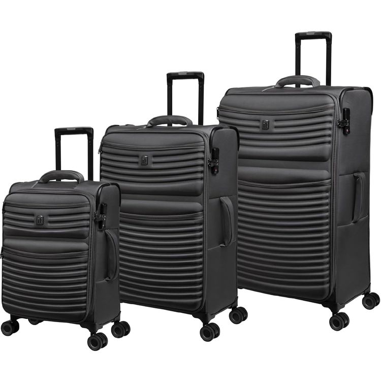 it luggage Precursor Unisex Lightweight Soft Case Trolley, Expandable Polyester Luggage with 8 Spinner Wheels, Telescopic Handle & TSA Lock - Medium / Charcoal