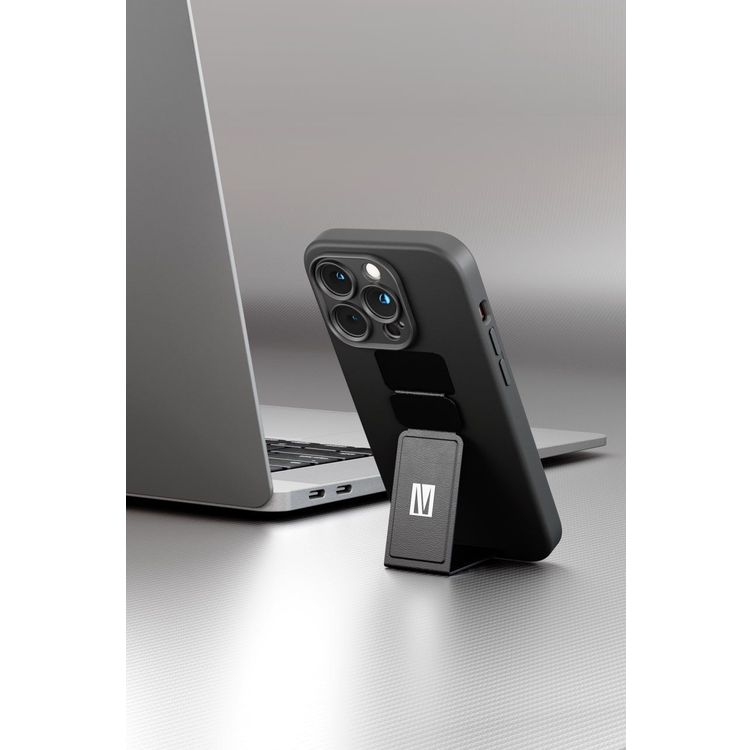 Levelo Morphix Silicone Case with Leather Grip for iPhone 14 Pro - Black