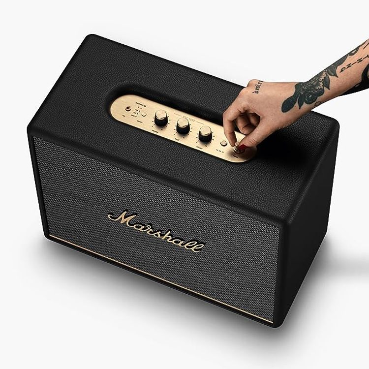  Marshall Woburn III Wireless Bluetooth Stereo Speaker, 10m Bluetooth Range, Bluetooth Version 5.2, Iconic Marshall Styling, High-quality Materials, Dynamic Loudness - Black
