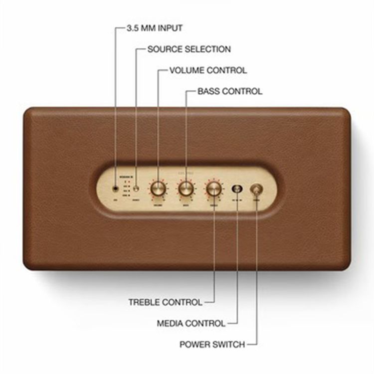 Marshall Woburn III Wireless Bluetooth Stereo Speaker, 10m Bluetooth Range, Bluetooth Version 5.2, Iconic Marshall Styling, High-quality Materials, Dynamic Loudness - Brown