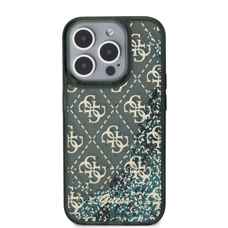Guess Liquid Glitter Case with 4G Pattern - Green - iPhone 15 Pro Max