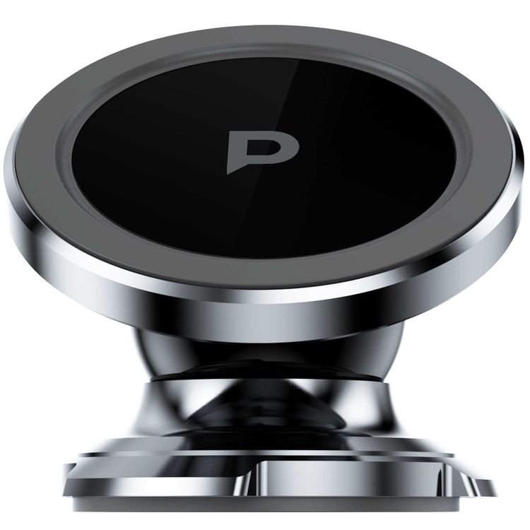 Powerology Heavy Duty Magnetic Car Mount 360° Rotatable with 3M Metal Plates, Compatible with 4.7 to 6.9-inch Devices - Silver