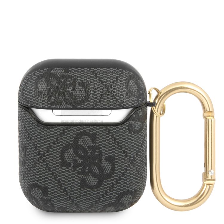 جراب سي جي موبايل من غيس من مادة بولي اليوريثان 4جي مع شعار سكريبت معدني لأجهزة ايربودز 1/2 مقاوم للخدش وغطاء ممتص للصدمات وحماية من السقوط مرخص رسميًا - رمادي