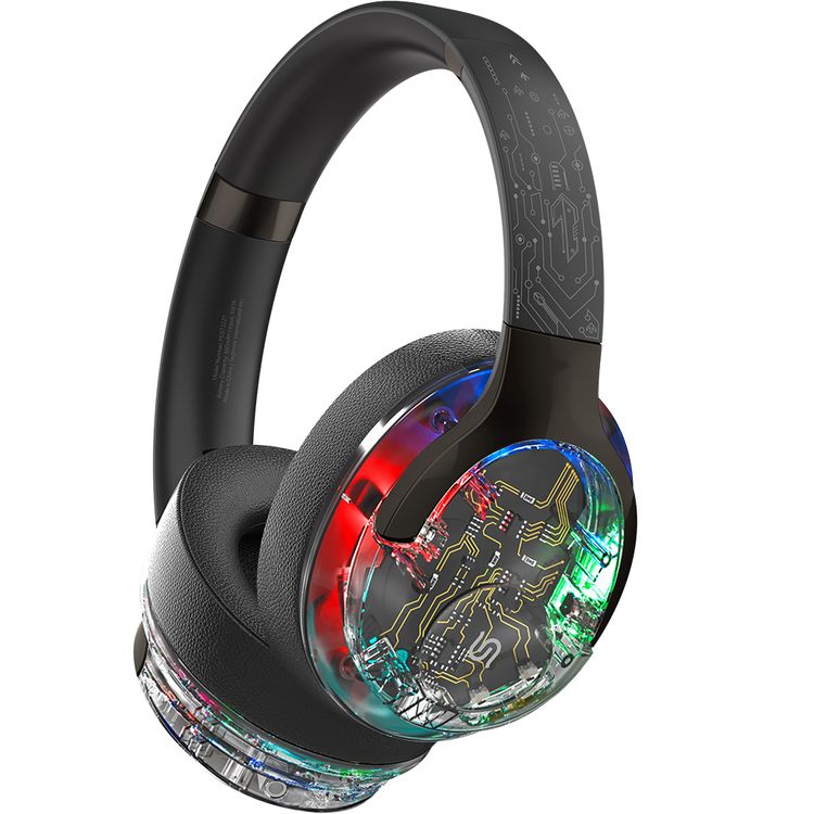 Porodo Soho Active Noise-Cancellation Headphones with RGB Dynamic Light Effect, 600mAh Battery, Up to 40 Hours Play Time, Wired & Wireless Connectivity, ∅40mm Speaker Diameter, Bluetooth Version 5.4, Immersive Audio with Full Bass, Compact Foldable Design - Black