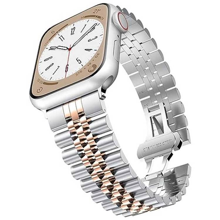 Green Lion Picolla Stainless Steel Watch Band for Apple Watch Series 42/44/45/49mm with Adjustable Metallic Links, Both Casual and Formal Occasions, Secure Clasp, Premium Stainless Steel, Sleek and Sophisticated - Rose Gold/Silver