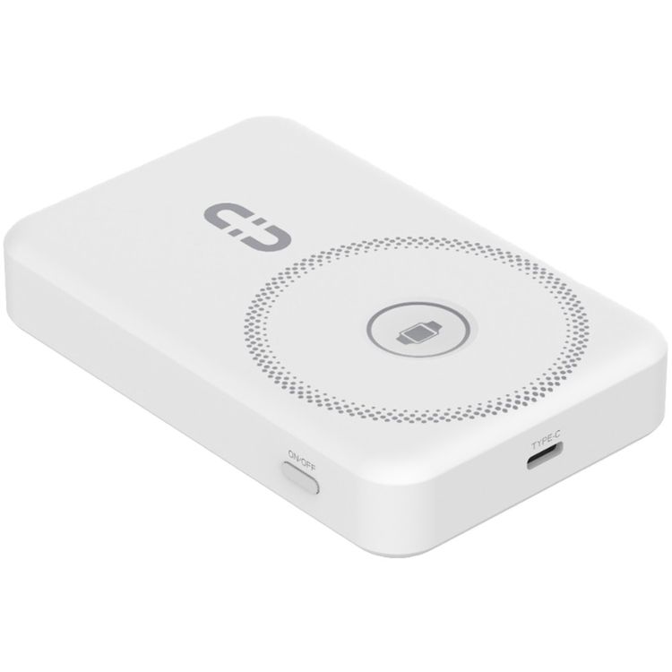 بورودو بنك طاقة لاسلكي مغناطيسي 10000 مللي أمبير/ساعة مع حامل كابل مدمج USB-C + Lightning، شحن متزامن، شاشة رقمية، PD 22.5 واط - أبيض
