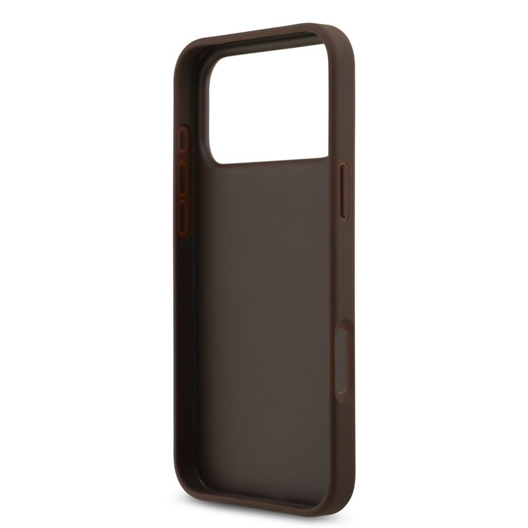 خمن غطاء PU مع فتحة بطاقة وشعار معدني مكتوب لأيفون 17 برو ماكس، تصميم خفيف الوزن، قبضة مريحة، سهل التثبيت، تغليف مستدام، نحيف - بني