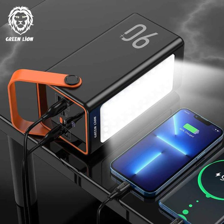 Green Lion Thunder 90 Power Bank, 90000mAh, PD 20W, QC3.0 22.5W, Micro / Type-C / Lightning Input Ports, Integrated Table Lamp, 5 Output Ports, Portable, Multi Protection  - Black