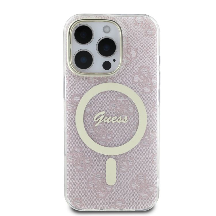 Guess MagSafe 4G Design HD Printing PC & TPU Case for iPhone 16 Pro Max, Lightweight, High-Quality Material, Drop Protection - Pink