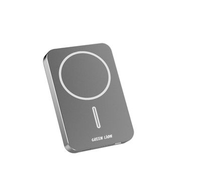 Green Lion Metz MagSafe Power Bank, 10000 mAh Battery Capacity, 20 W PD, Type-C Output, 15 W Wireless Charging, Type-C Input and Output, Foldable Stand - Gray