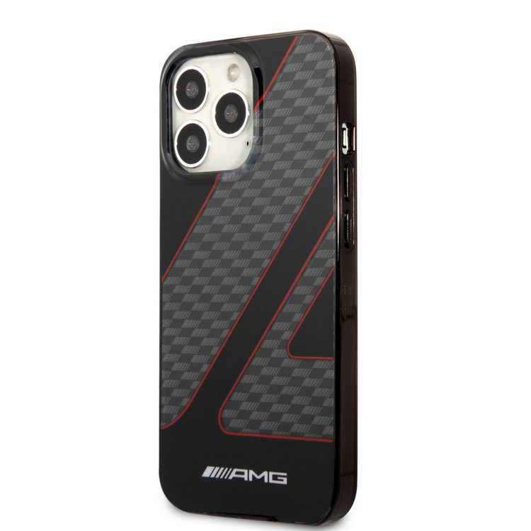 AMG Double Layer Checkered Flag Pattern Transparent Hard Case Compatible with iPhone 13 Pro Max - Red