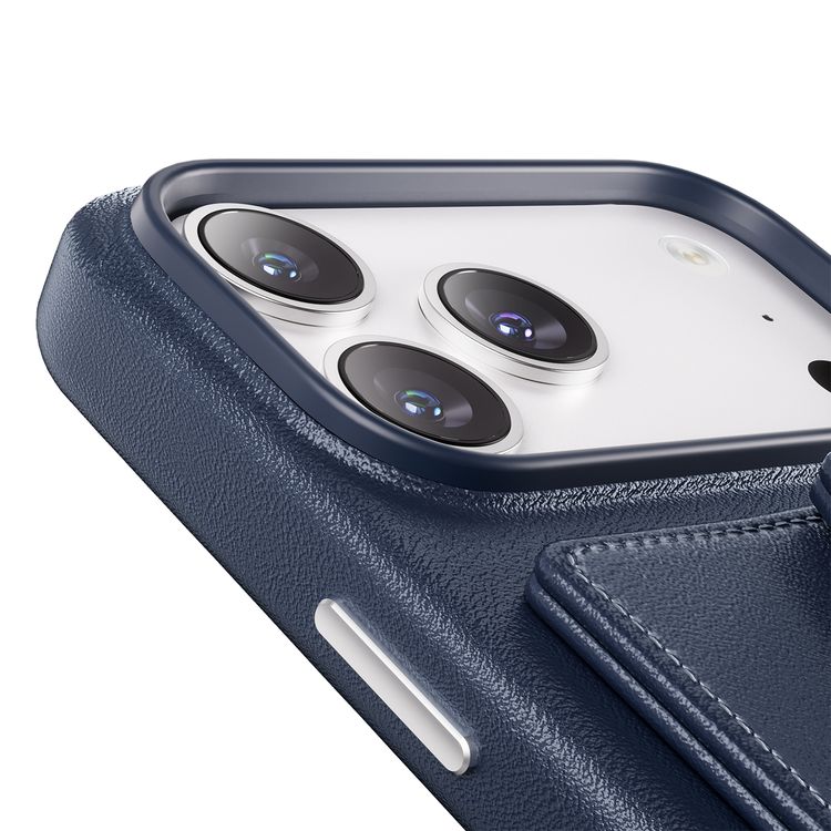 Levelo Vertex PU Leather Wallet Case for iPhone 17 Pro, Shock-Resistant Bumper, Raised Bezels for Camera & Screen, MagSafe Compatible, Drop-Tested, Full-Wrap Leather Build, Detachable Magnetic Wallet - Dark Blue