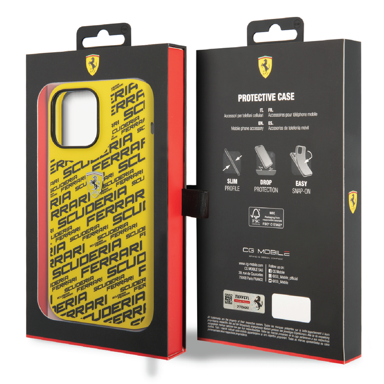 Ferrari Liquid Silicone Case All Over Printed Scuderia iPhone 14 Pro Max Compatibility - Yellow