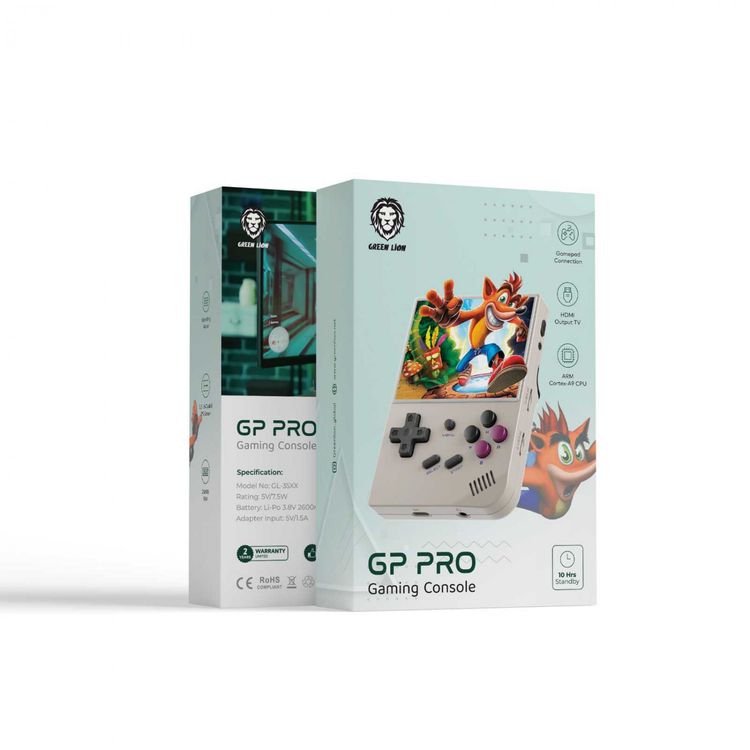 Green Lion GP PRO Gaming Console with Vibration Motor, Gamepad Connection, HDMI Output, Linux System, 7 Hours Working Time, 64GB Storage, 640×480 Pixels Resolution, 3.5 Inches Screen - Grey