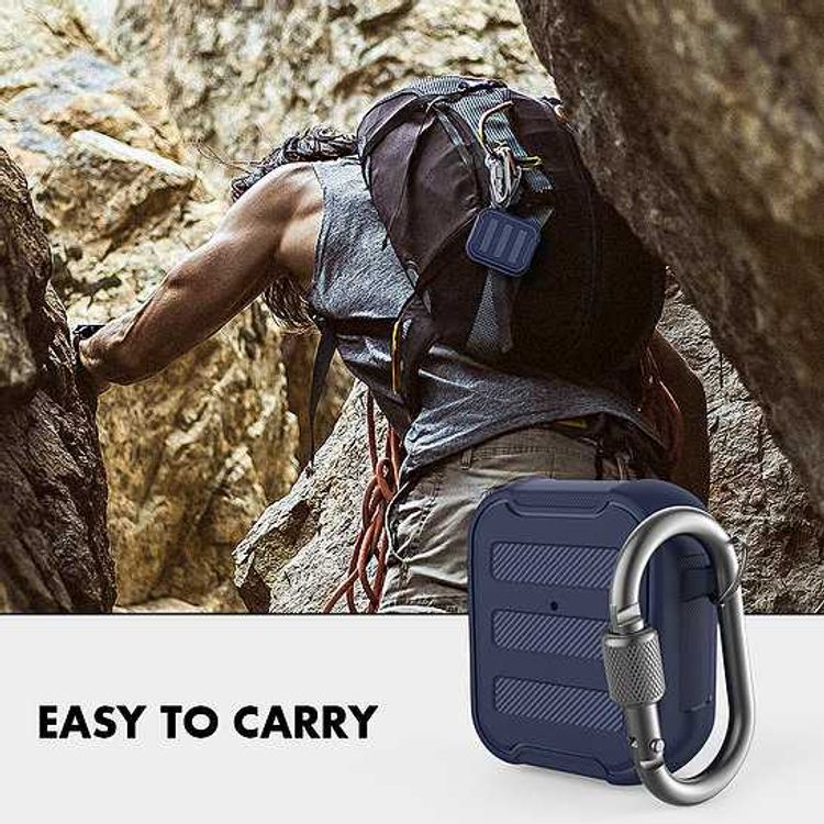 AhaStyle Rugged Armor Premium TPU Case with Anti-Lost Carabiner Compatible for AirPods 1/2, Hard-Shell Protective Cover, Scratch Resistant, Shock Absorption, Drop Protection, & Dustproof Protective Silicone Cover Supports Wireless Charging - Midnight Blue
