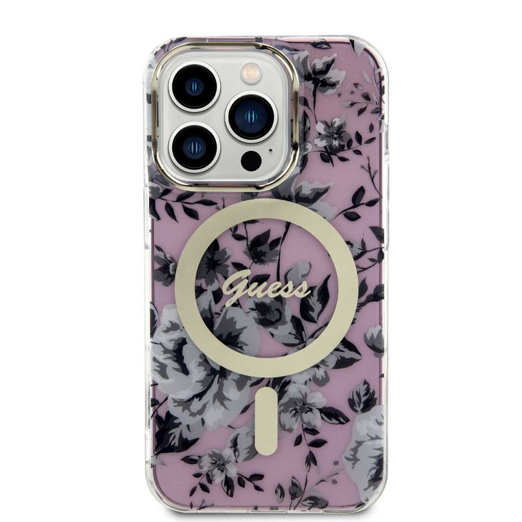 Guess Magsafe IML Case with Flower Pattern - Pink - iPhone 15 Pro Max