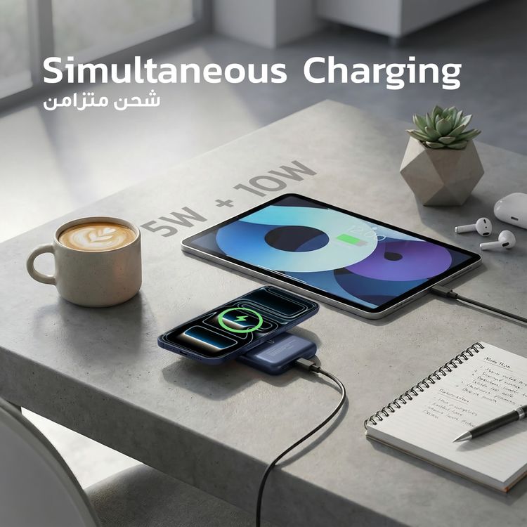 Porodo 10000mAh MagSafe Power Bank with Fast Charge, Portable & Compact Design, Type-C Input, Type-C & Wireless Outputs, 10° C-45° C Working Temperature, Strong Magnetic Hold, 20W Power Delivery - Blue