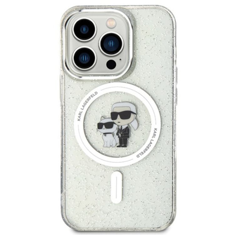 Karl Lagerfeld Magsafe IML with Karl & Choupette Heads Glitter Case - Clear - iPhone 15 Pro