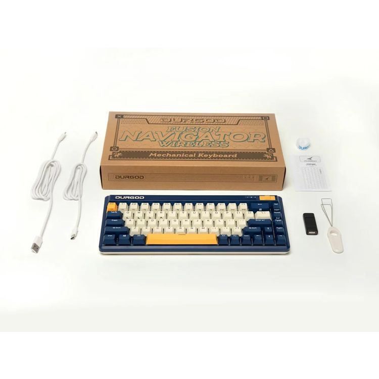 Durgod Fusion Wireless Mechanical Keyboard 65% Layout Doubleshot PBCherry Profile, Bluetooth 5.0, compatibility with Mac & Windows, USB Type C, Brown Switch - Gray/White/Orange