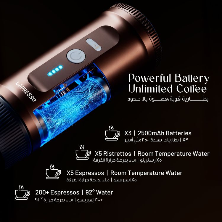 LePresso Portable 2-in-1 Espresso Maker with Heating Function, 3-4 Minutes Brewing Time, 65mL Capacity, Coffee Powder & Nespresso Capsules Compatibility, 95W Rated Power, Stainless Steel Water Tank - Gray