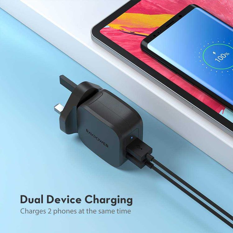 RAVPower 2-Port USB Prime Wall Charger 17W - Travel-friendly - Dual Fast Charging with iSmart USB Port - Ultra-Lightweight Portable Power Adapter with Multiple Protection - Black