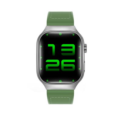 Green Lion Ridge Smart Watch with Magnetic Charging, Bluetooth Calls, Music Player, Health Monitoring, Metal Case Material, PU Leather Strap Material - Silver / Green