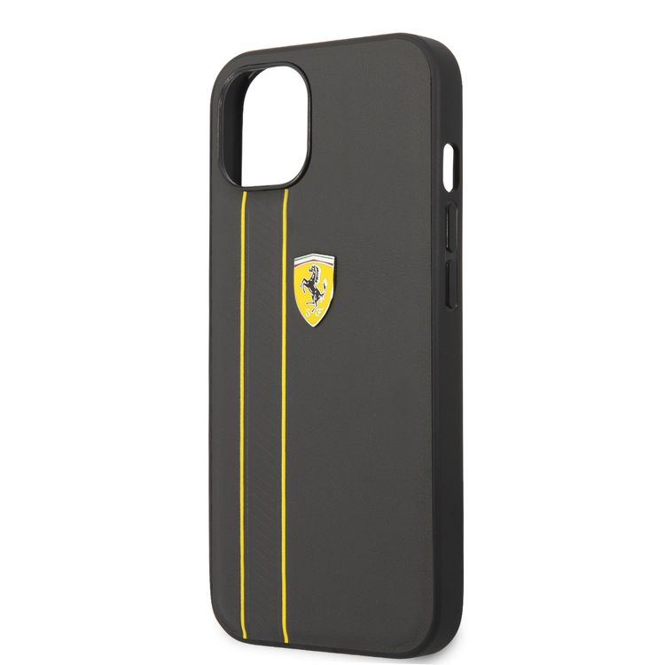 CG MOBILE Ferrari Genuine Leather Hard Case with Debossed Stripes Compatible for iPhone 13 (6.1") Shock & Scratches Resistant, Easy Access to All Ports