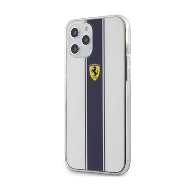CG Mobile Ferrari On Track PC/TPU Hard Case with Navy Stripes Compatible for iPhone 12 Pro Max (6.7") - White