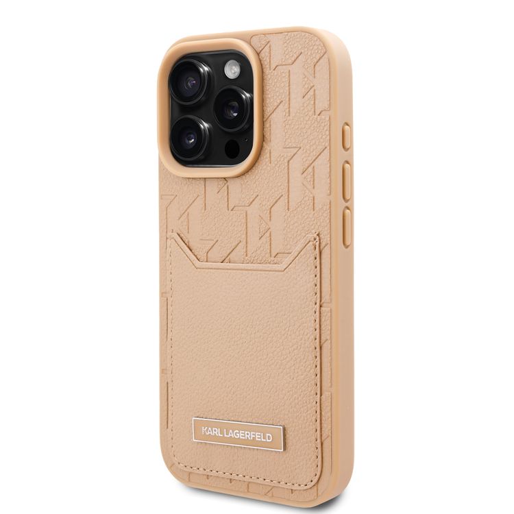 Karl Lagerfeld PU Hard Case for iPhone 16 Pro Max with Card Slot & Monogram Design Logo, Drop Protection, Easy Snap-on, Slim Profile, Lightweight, Sustainable Packaging - Brown