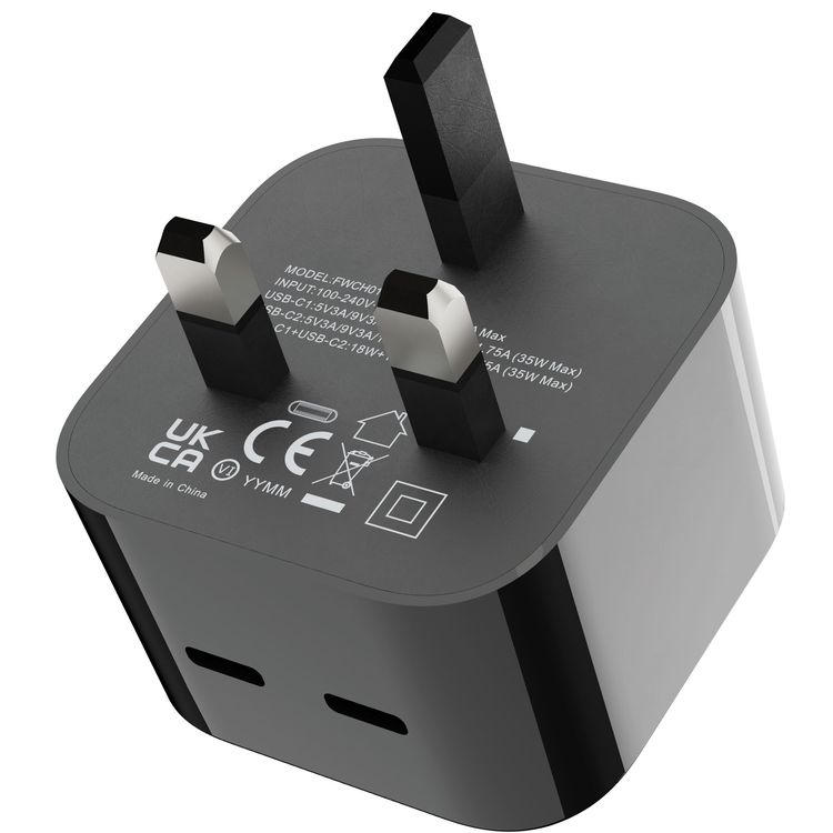 Porodo Super-Fast Dual USB-C Wall Charger With 1.2m Type-C To Type-C Cable - Black