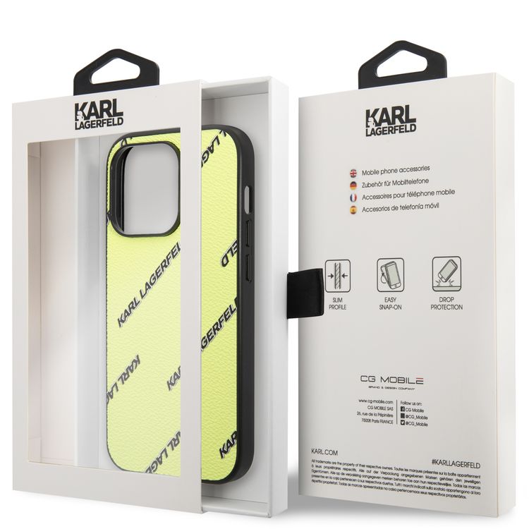 Karl Lagerfeld Grained PU Leather Case with Logomania Pattern iPhone 14 Pro Compatibility - Green