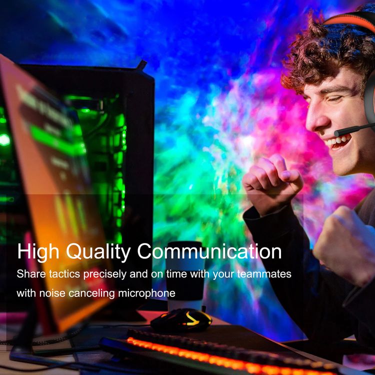 Porodo Gaming 7.1 Surround Gaming Headset with Soft Breathable Ear Pads, Noise Cancelling Microphone, 50mm Driver Size, Convenient Mic Design, 1.5m Cable Length, RGB Lights - Black