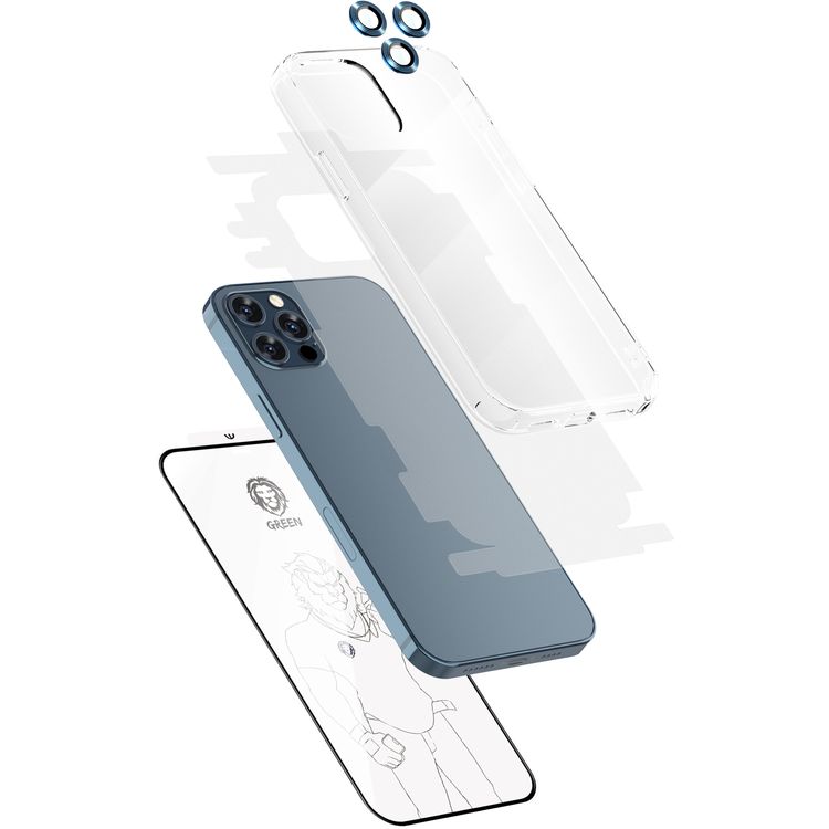 حزمة حماية من غرين 4 في 1 360 درجة ، فيلم عدسة الكاميرا + جراب إسقاط مقاوم للصدمات + واقي نانو عالي الدقة + زجاج ثلاثي الأبعاد حافة مدرعة ، حماية كاملة 360 ، مضاد لبصمات الأصابع ، خالٍ من الفقاعات ، وغطاء خلفي مضاد للخدش متوافق مع ايفون 12 برو ماكس ( 6.7 بوصة )