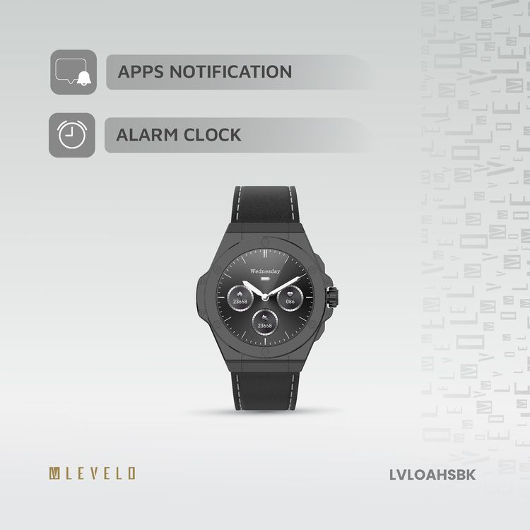 Levelo Oak Automatique Hybrid Smart Watch, Amoled Display, IP68 Water Resistant, Health Monitoring - Black 