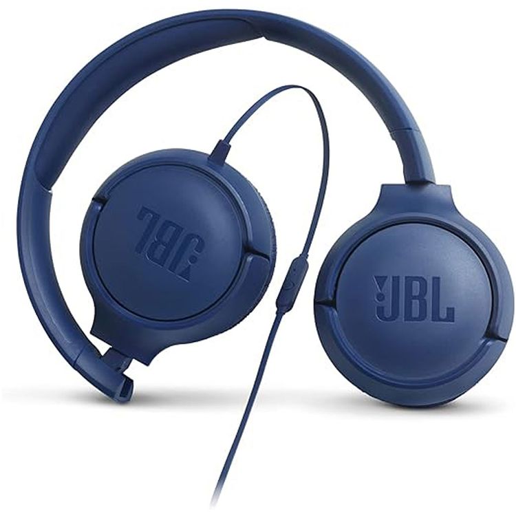JBL TUNE 500 Wired On-Ear Headphones with Built-in Microphone, Pure Bass Sound, Lightweight and Foldable Design, 1-Button Remote/Mic - Blue