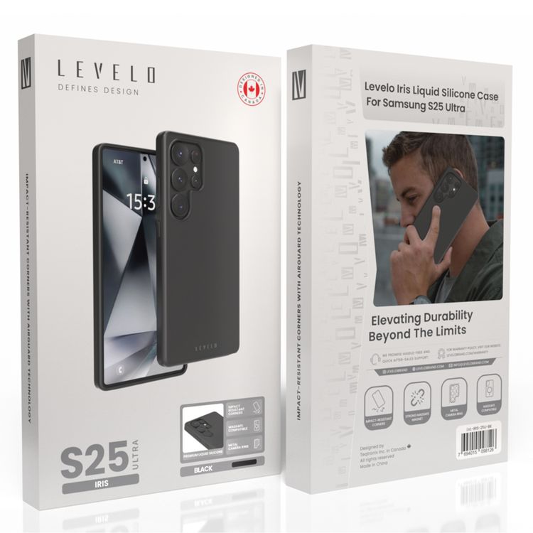 Levelo Iris Case for Samsung Galaxy S25 Ultra with MagSafe Compatibility, Premium Liquid Silicone Material, Impact-Resistant Corners, Metal Camera Ring, Strong MagSafe Magnet - Black