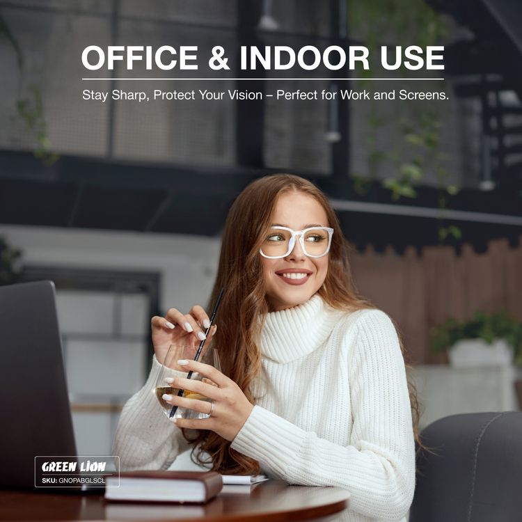 Green Lion Optix Anti-Blue Light Eyewear with Anti-Digital Eye Fatigue, 53mm Lens Width, Anti-Glare Coating, Night-Time Comfort, 19mm Bridge Width, UV400 Protection, 135mm Temple Width, Eye Strain Reduction - Clear