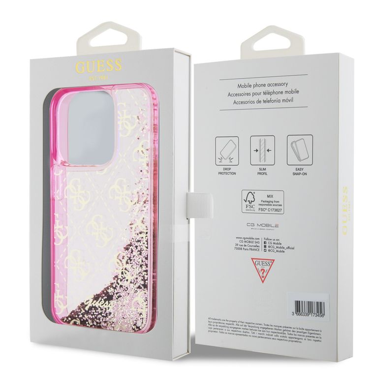 Guess Liquid Glitter Case with 4G Pattern - Pink - iPhone 15 Pro
