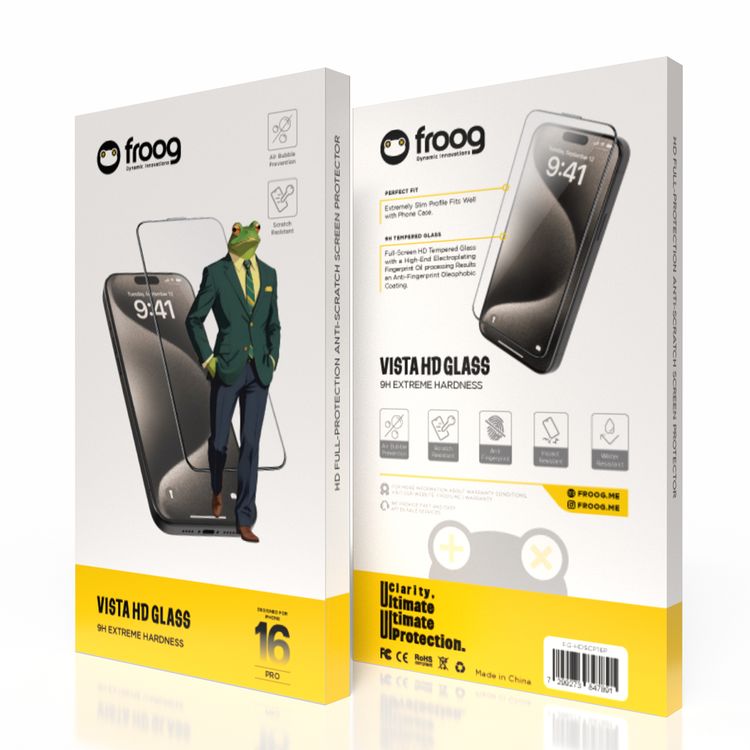 Froog HD Screen Protector for iPhone 16 Pro, Anti Fingerprint, Water Resistant, Scratch Resistant - Clear