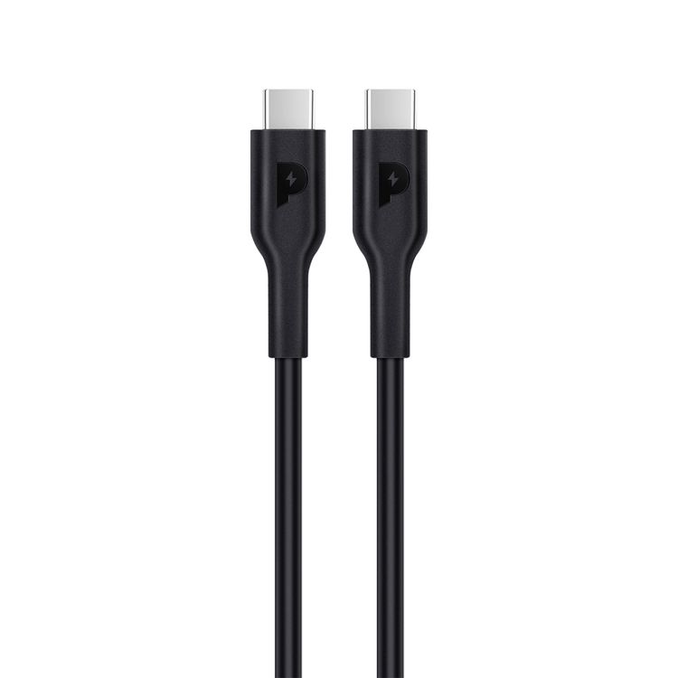 Powerology 33W GaN PD Charger with 1.2m USB-C to USB-C Cable, UK 3-Pin Plug, Built-in Safeguards, 0%-60% Charge in 30 Minutes, USB-C Fast Charging - Black