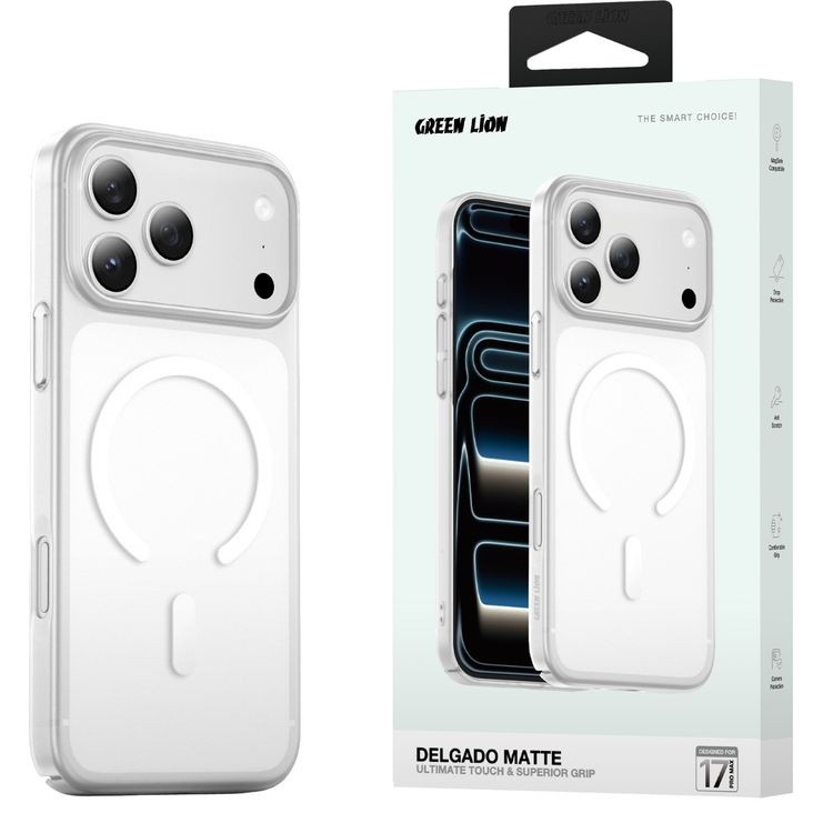 Green Lion Delgado Matte MagSafe Case for iPhone 17 Pro Max, Drop Protection, Anti-Fingerprint, Comfortable Grip, Anti-Scratch, Camera Protection - Clear