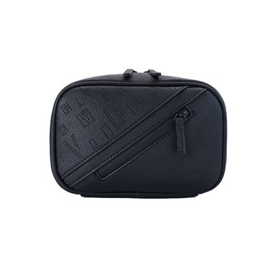 Levelo Lion Tech Organizer Pouch, Wide Full Zip Access, Compact Travel Size, Premium Pebbled PU, Handy Front Zip Pocket, Secure Storage, Easy Grab & Go, Light Weight Build, Flat Base Stability, Everyday Versatility for Travel & Daily-Use - Black