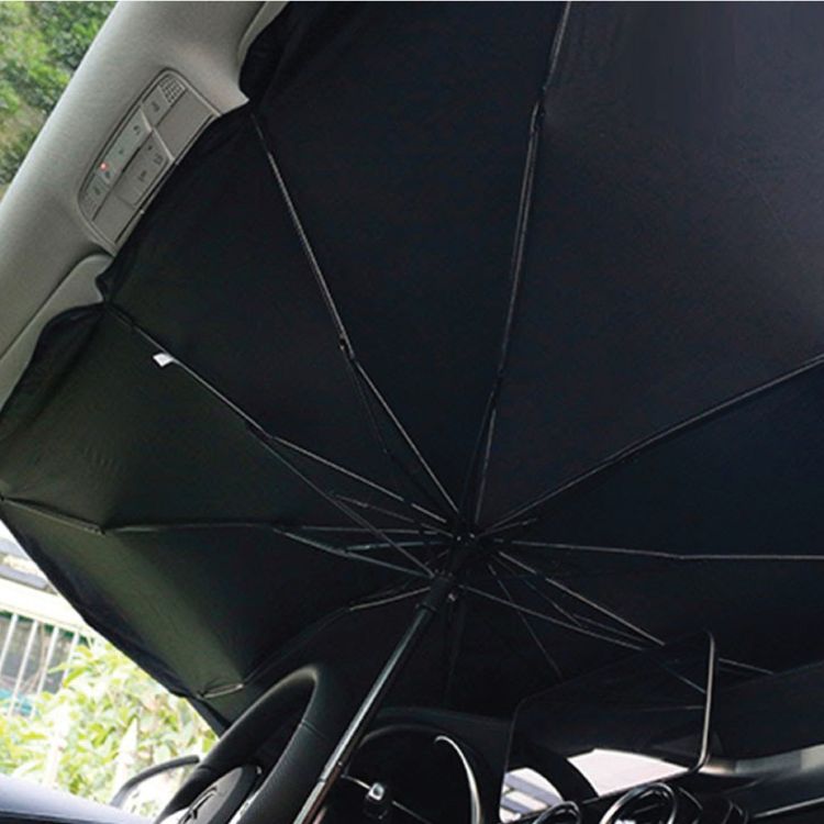 Green Lion Car Windshield Sunshade Umbrella with UV Protection, Light, Compact & Retractable, Sunlight Reflector, Structure Support, Comfortable to Handle, Easy to Use - Black
