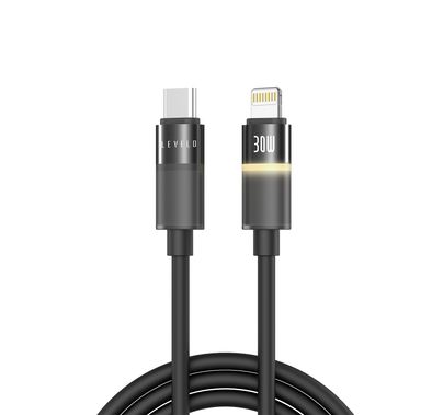Levelo Luno USB-C to Lightning Cable with 30W Power Delivery, 1m Cable Length, 480Mbps Data Transfer Speed, Silicone Material, Tangle-Free, LED Indicator - Black