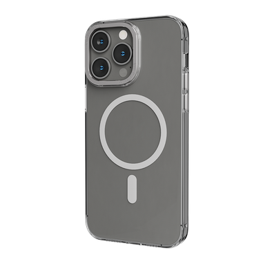 Levelo MagSafe Sensa Clear Back Case for iPhone 14 Pro Max, Metal Camera Ring, Shockproof Edges, Highly Transparent, Easy Snap-on - Clear / Silver