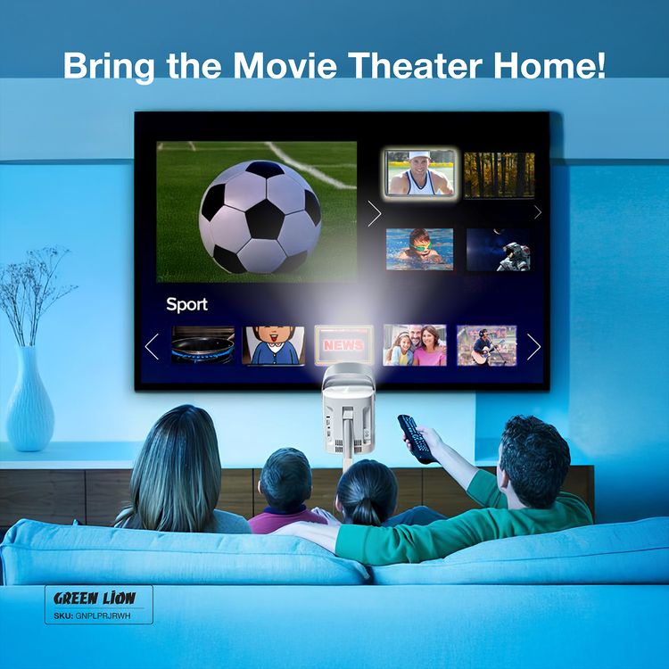 Green Lion Pluto 4K Portable Projector with High Quality Sound, Remote Control, ABS & PC Material, UK Power Plug, 30000+ Hours LED Lifespan, Wireless Screen Mirroring, Auto Keystone Correction, 8GB Storage, 90° Rotation, HDMI, USB, Wi-Fi and 5.0 Bluetooth Version Connectivity - White