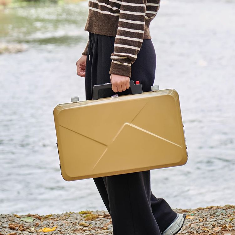 Porodo Dual-Burner Foldable Camping Stove with Instant Electronic Ignition, 2500W Thermal Load, Precision Flame Control, 4.5mm Stainless Steel Cooking Grid, Iron Body with Powder Coating Material - Khaki