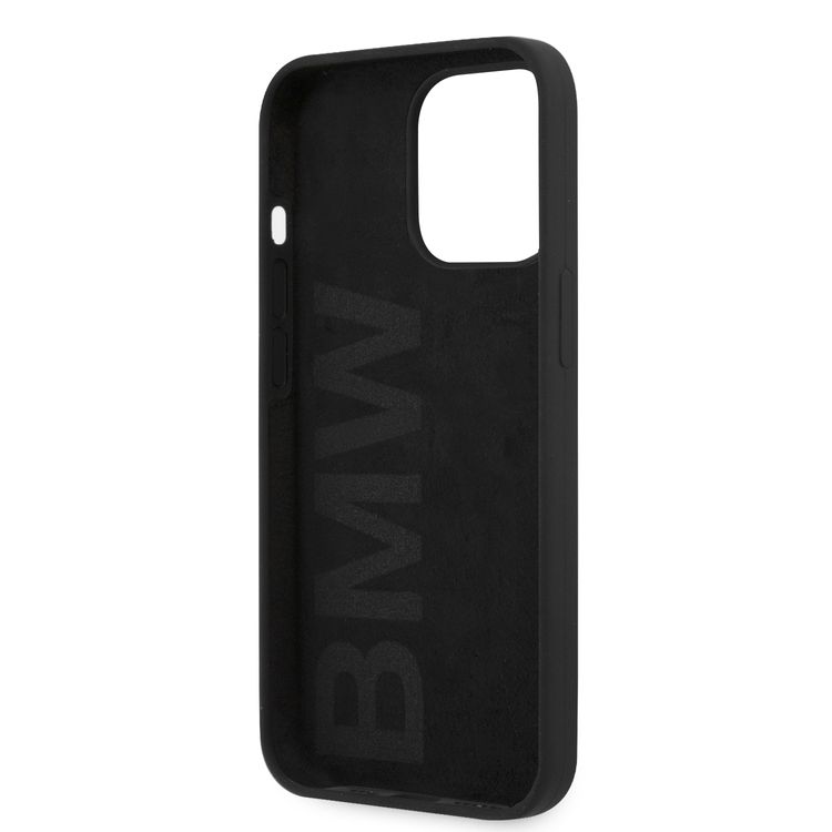 CG MOBILE BMW Liquid Silicone Case Tone On Tone Metal Logo Compatible for iPhone 13 Pro (6.1") Easy Access to All Ports, Anti-Scratch - Black