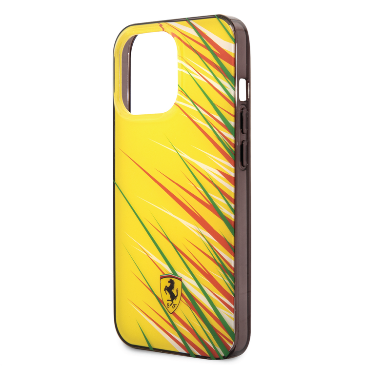 Ferrari PC/TPU Case with Double Layer Grass Print iPhone 14 Pro Compatibility - Yellow
