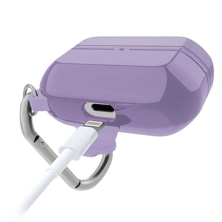 X-Doria Defense Journey Case for AirPods Pro with Detachable Carabiner & Loop, TPU & Silicone Material, Water & Dust Resistant, 360-Degree Full Protection, Anti-Scratch - Purple